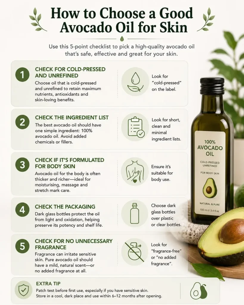 How to choose a good avocado oil — checklist visual