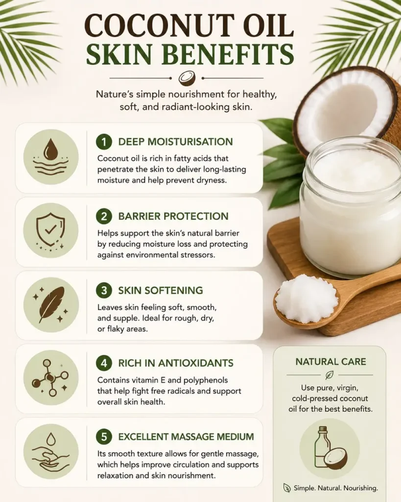 Coconut oil skin benefits — five contributions