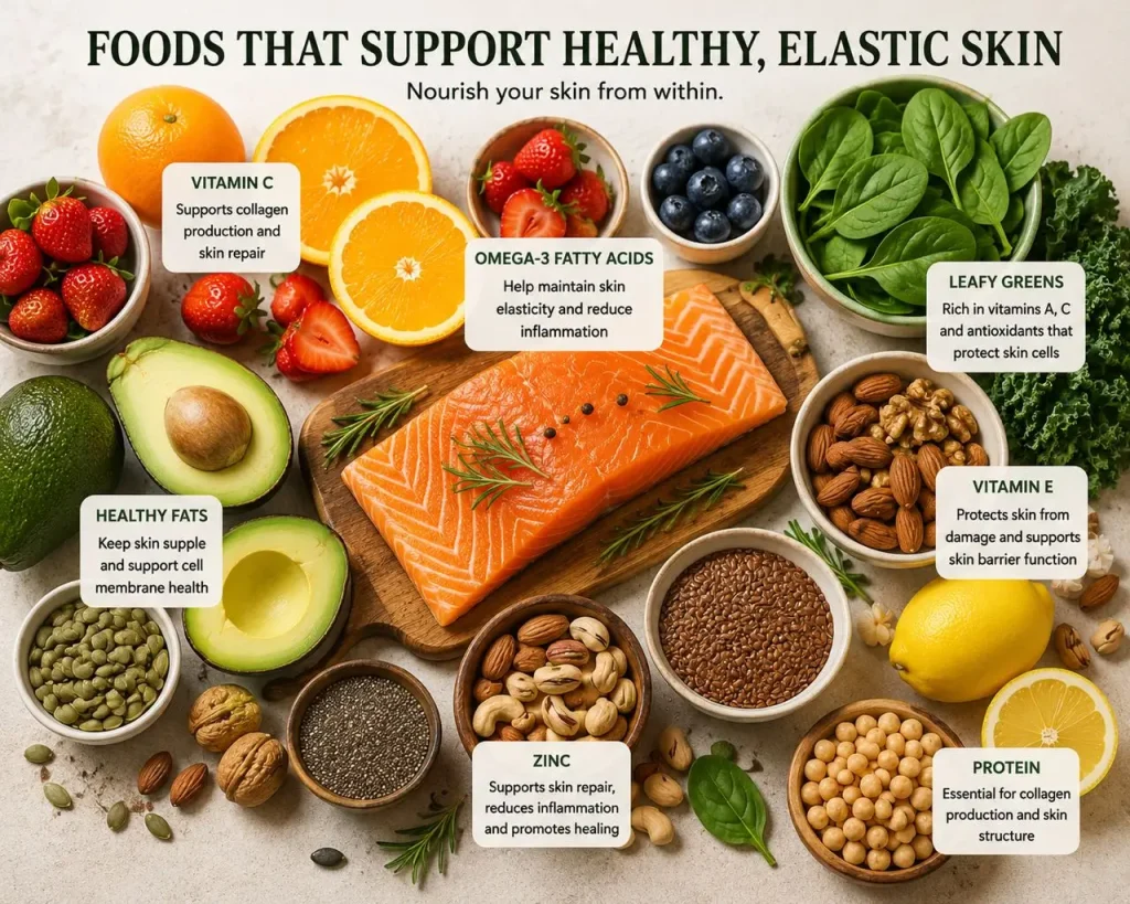 Flat lay of skin-supporting foods
