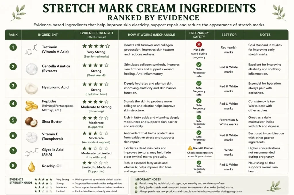Ingredient evidence table infographic