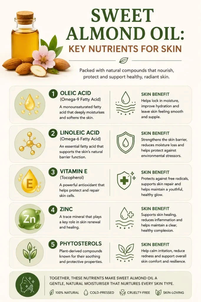 Sweet almond oil key nutrients, five components