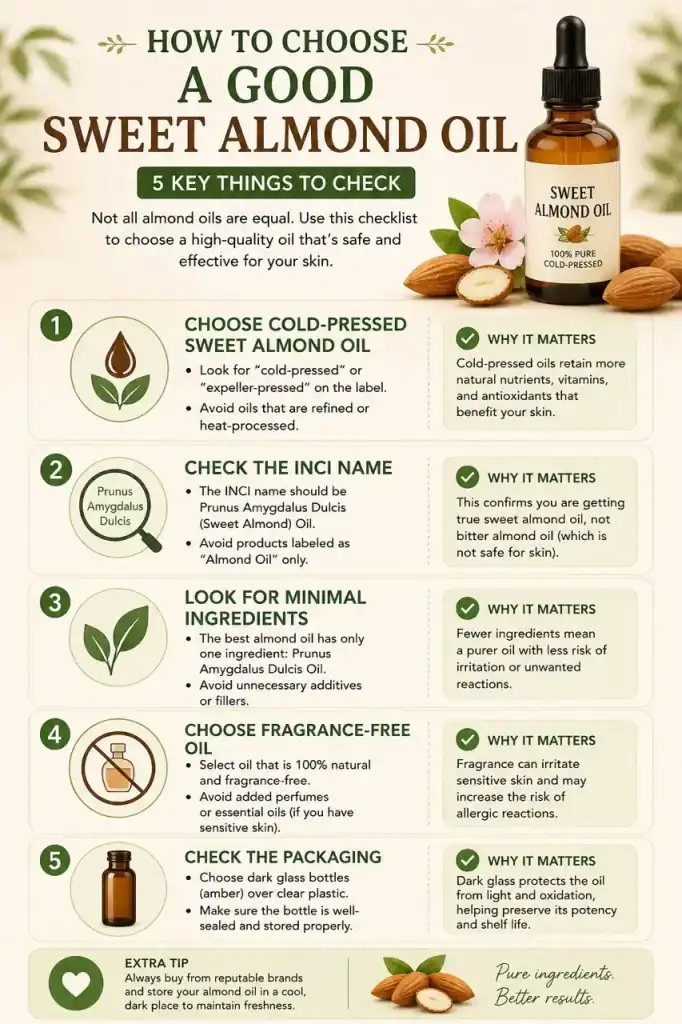 How to choose a good sweet almond oil — checklist visual